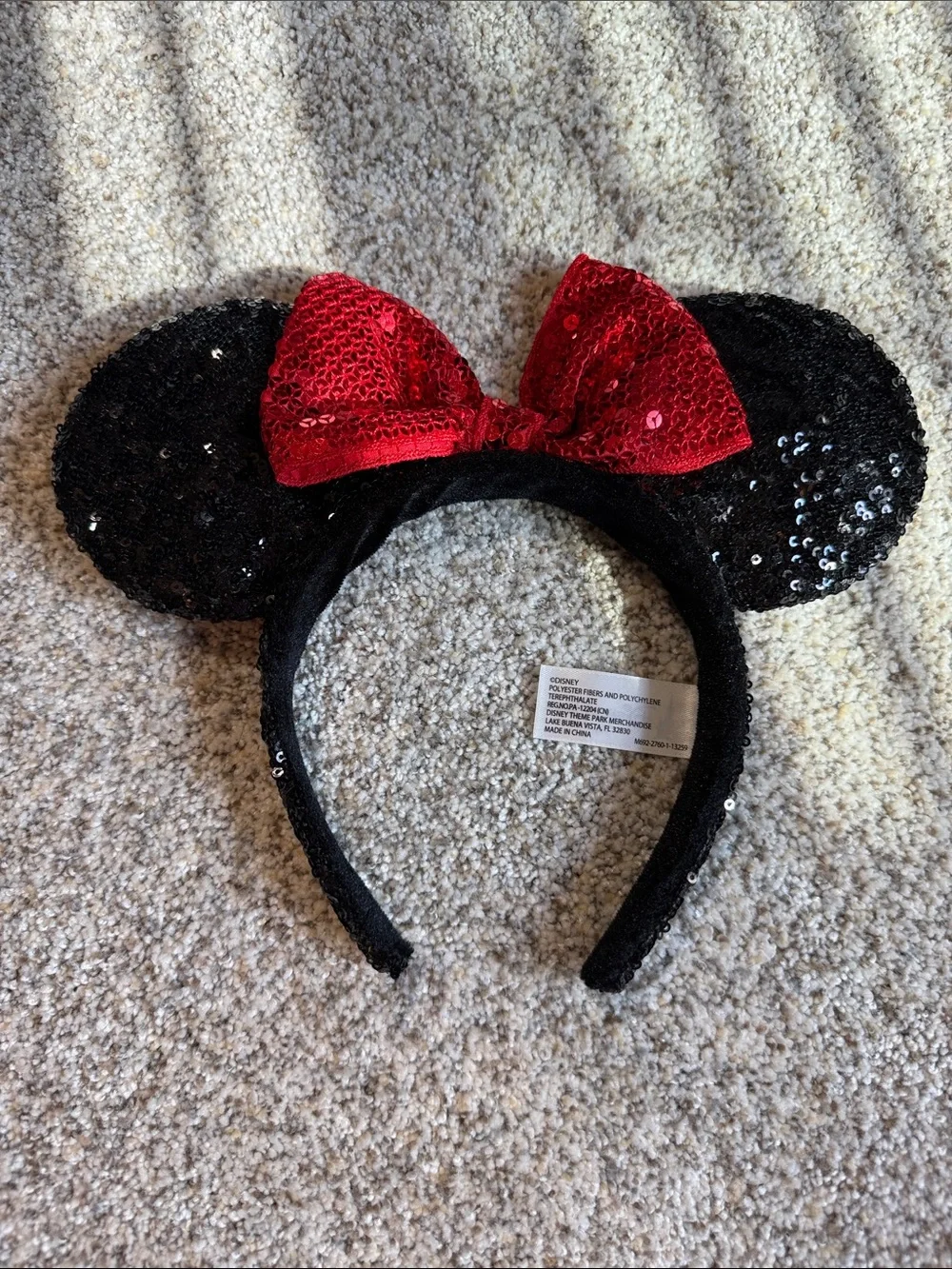 Disney Black Sequin Minnie Ears Headband with Red Sequin Bow